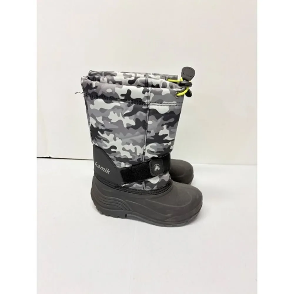 Kamik Snow Boots Kids Size 10 Gray Camo Waterproof Insulated Winter‎ Boots